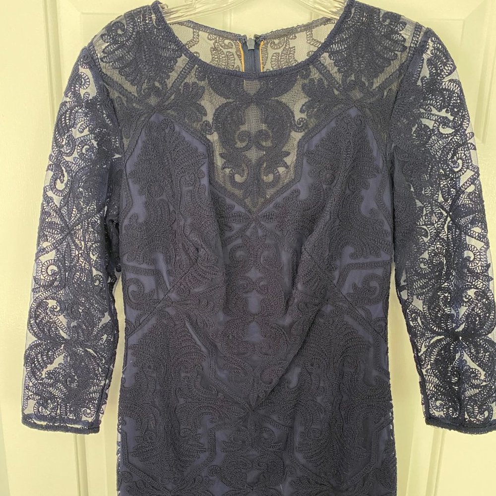 Tadashi Shoji Long Sleeve Navy Blue Lace Dress